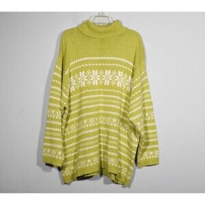Vtg Design & Co Lane Bryant Green & White Snowflake Turtleneck Sweater